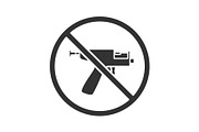Forbidden sign with piercing gun glyph icon