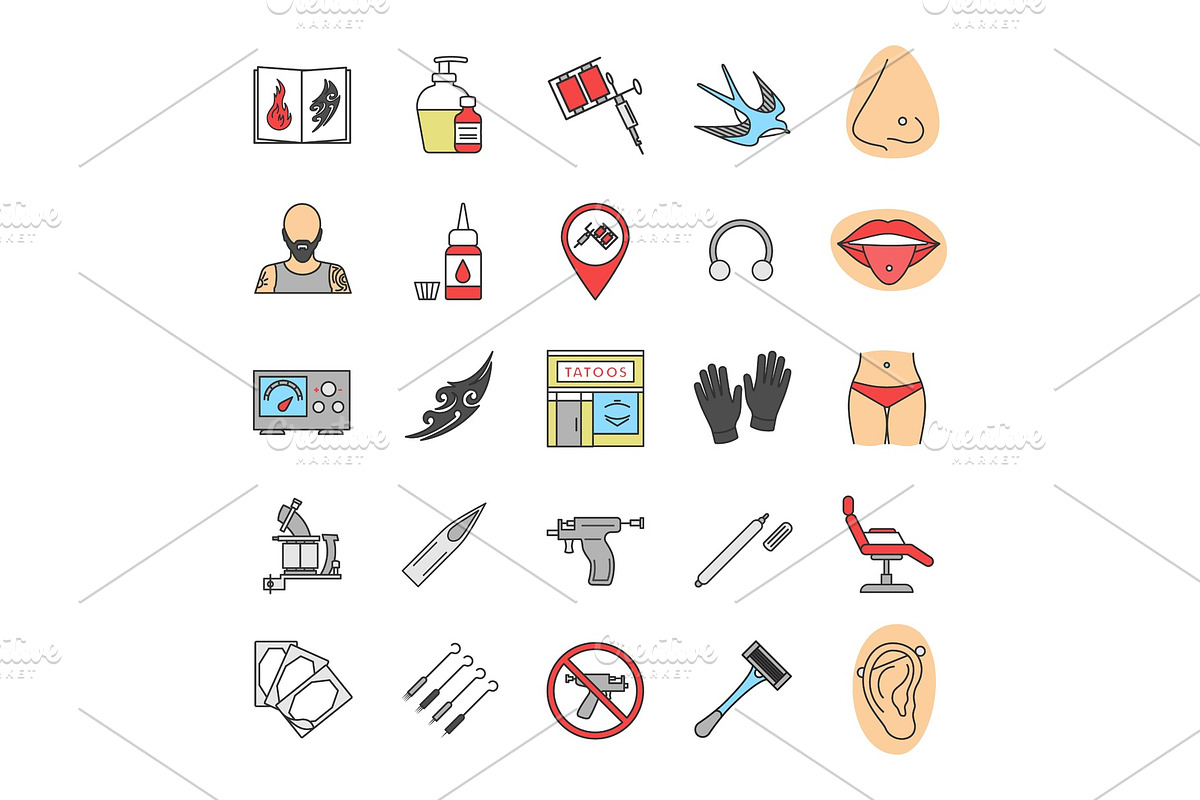 Tattoo studio color icons set in Graphics - product preview 8