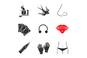 Tattoo studio glyph icons set
