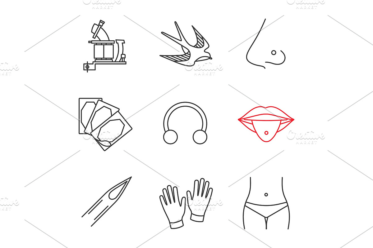 Tattoo studio linear icons set in Graphics - product preview 8