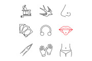 Tattoo studio linear icons set