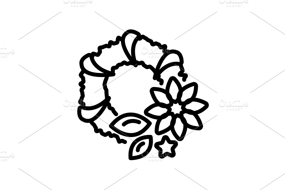 Web line icon. Wreath black on white in Graphics - product preview 8