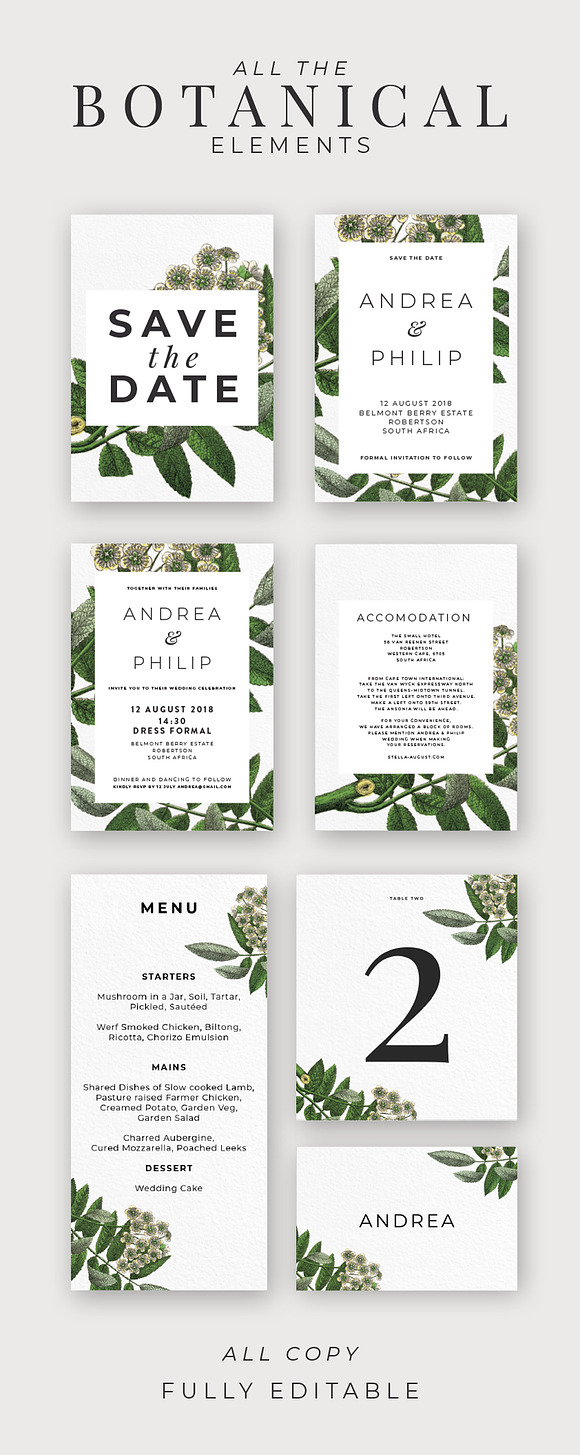 BOTANICAL WEDDING SUITE in Stationery Templates - product preview 2