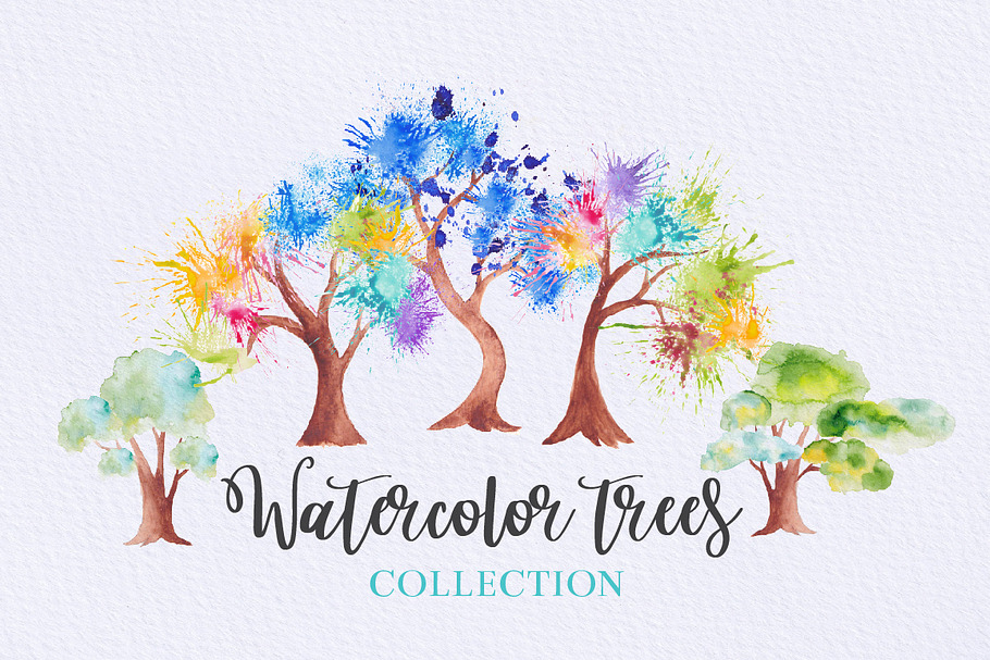 41 Watercolor trees collection