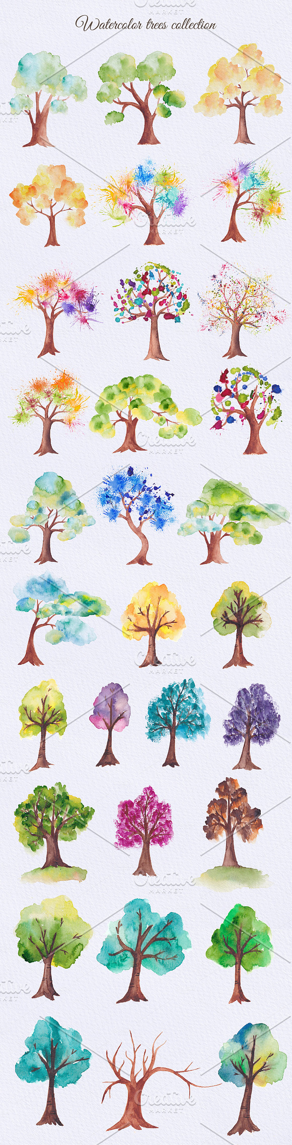 41 Watercolor trees collection in Graphics - product preview 1