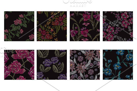 28 Flowers in Embroidery Style Set in Illustrations - product preview 6