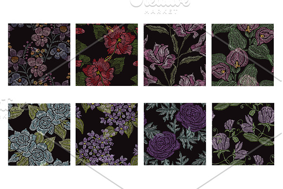 28 Flowers in Embroidery Style Set in Illustrations - product preview 7