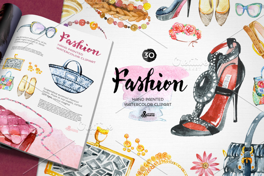 Fashion Watercolor Clipart in Objects - product preview 8