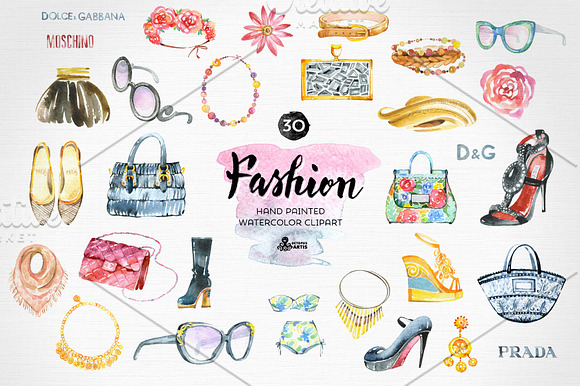 Fashion Watercolor Clipart in Objects - product preview 1