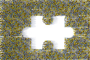 Large group of people forming a missing jigsaw puzzle piece, 3d illustration