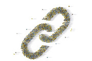 Large group of people forming a chain icon on white. Social media concept. 3d illustration