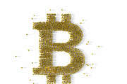 Large group of people forming a Bitcoin icon on white. Social media concept. 3d illustration