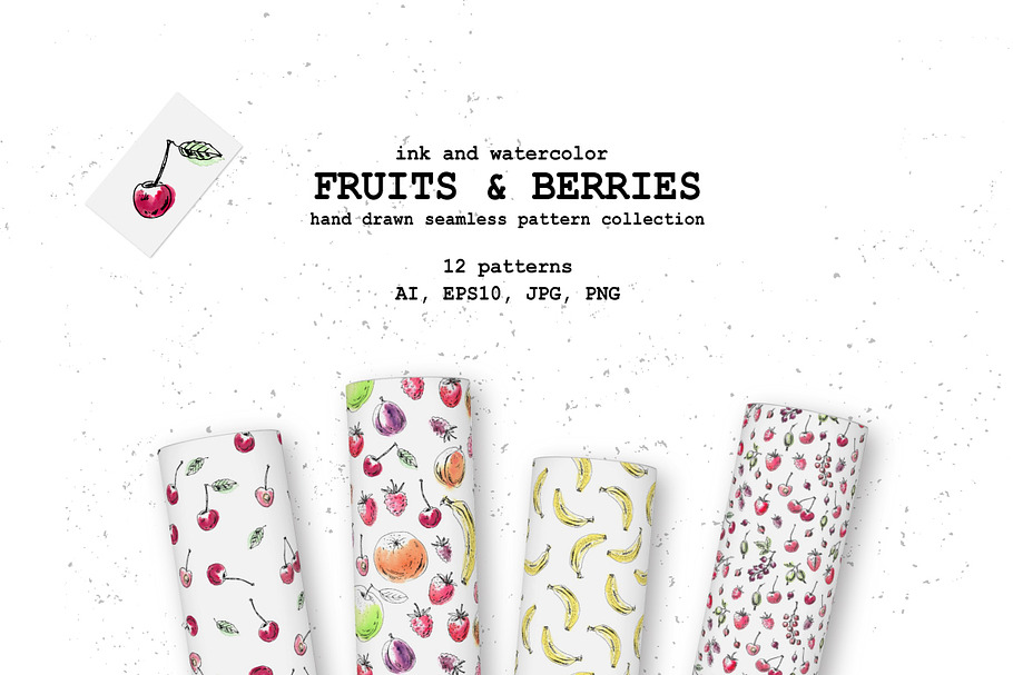 Fruits and berries pattern set