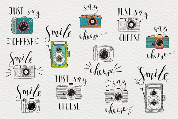 Set of cameras with letterings. in Illustrations - product preview 1