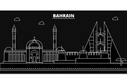 Bahrain silhouette skyline. Bahrain vector city, bahraini linear architecture, buildingline travel illustration, landmarkflat icon, bahraini outline design banner
