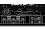 Chittagong silhouette skyline. Bangladesh - Chittagong vector city, bangladeshi linear architecture, buildings. Chittagong travel illustration. Bangladesh flat icon, bangladeshi line banner