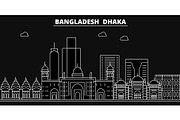 Dhaka silhouette skyline. Bangladesh - Dhaka vector city, bangladeshi linear architecture, buildings. Dhaka line travel illustration, landmarks. Bangladesh flat icon, bangladeshi outline banner