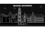 Antwerpen silhouette skyline. Belgium - Antwerpen vector city, belgian linear architecture, buildings. Antwerpen travel illustration, outline landmarks. Belgium flat icon, belgian line banner