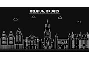 Bruges silhouette skyline. Belgium - Bruges vector city, belgian linear architecture, buildings. Bruges travel illustration, outline landmarks. Belgium flat icon, belgian line banner