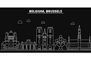 Brussels silhouette skyline. Belgium - Brussels vector city, belgian linear architecture, buildings. Brussels travel illustration, outline landmarks. Belgium flat icon, belgian line banner