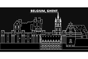 Ghent silhouette skyline. Belgium - Ghent vector city, belgian linear architecture, buildings. Ghent travel illustration, outline landmarks. Belgium flat icon, belgian line banner