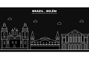 Belem silhouette skyline. Brazil - Belem vector city, brazilian linear architecture, buildings. Belem travel illustration, outline landmarks. Brazil flat icon, brazilian line banner