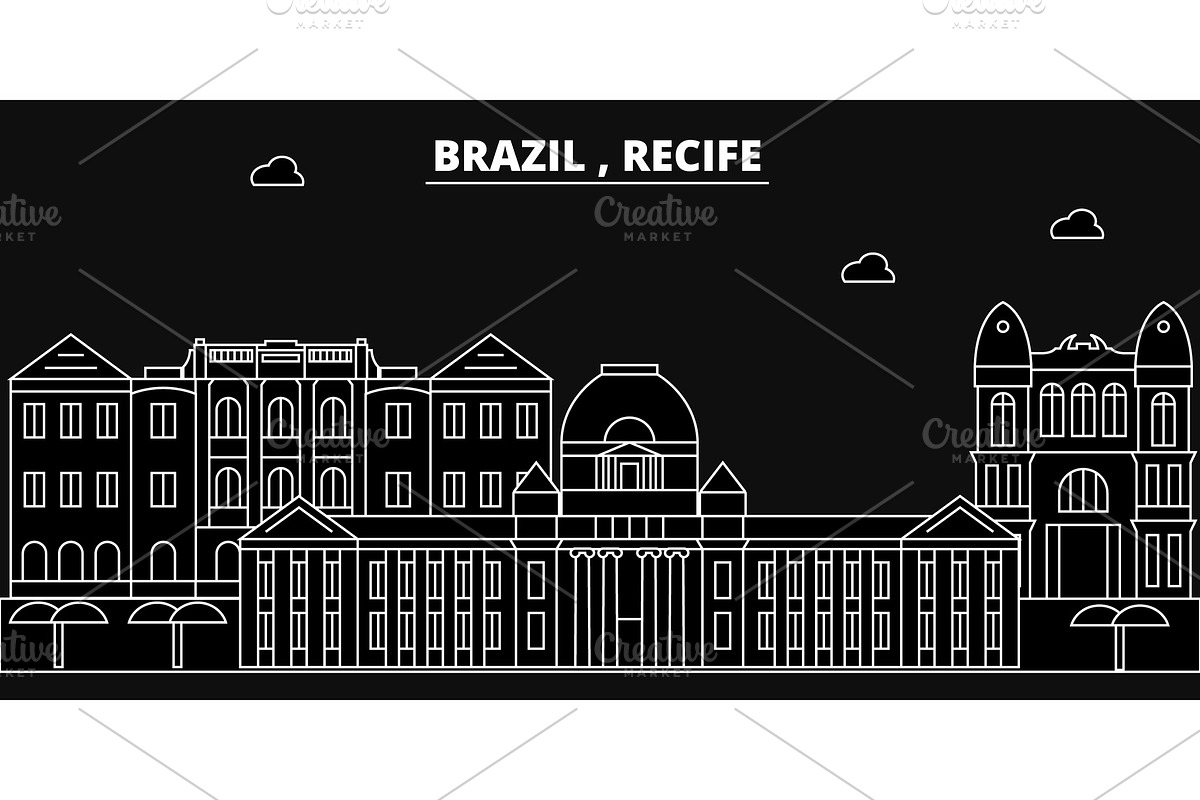 Recife silhouette skyline. Brazil - Recife vector city, brazilian linear architecture, buildings. Recife travel illustration, outline landmarks. Brazil flat icon, brazilian line banner in Illustrations - product preview 8