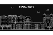 Recife silhouette skyline. Brazil - Recife vector city, brazilian linear architecture, buildings. Recife travel illustration, outline landmarks. Brazil flat icon, brazilian line banner