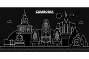 Cambodia silhouette skyline, Cambodia vector city, cambodian linear architecture, buildingline travel illustration, landmarkflat icon, cambodian outline design banner