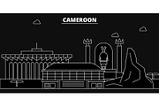 Cameroon silhouette skyline, Cameroon vector city, cameroonian linear architecture, buildings., line travel illustration, landmarkflat icon, cameroonian outline design banner