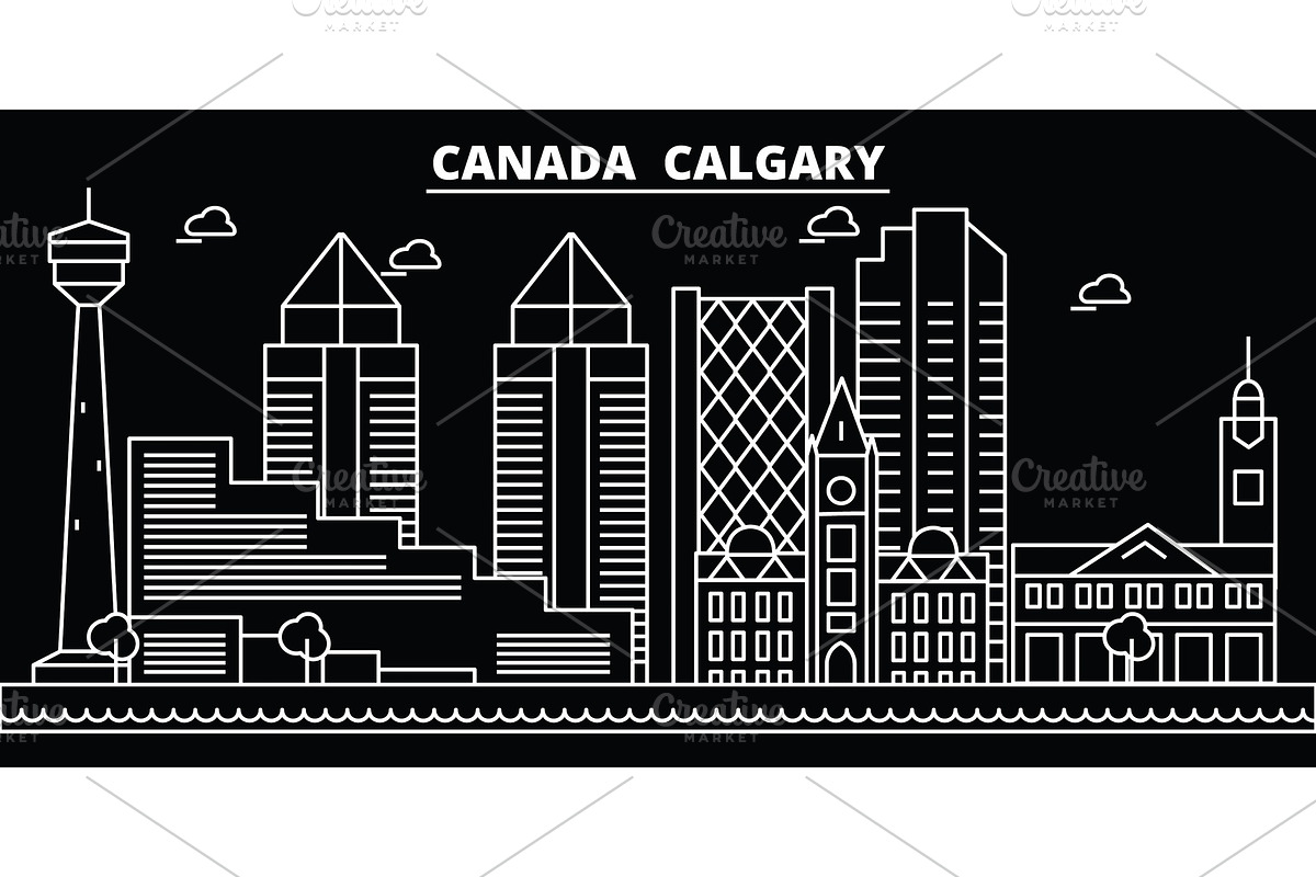 Calgary silhouette skyline. Canada - Calgary vector city, canadian linear architecture, buildings. Calgary travel illustration, outline landmarks. Canada flat icon, canadian line banner in Illustrations - product preview 8