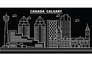 Calgary silhouette skyline. Canada - Calgary vector city, canadian linear architecture, buildings. Calgary travel illustration, outline landmarks. Canada flat icon, canadian line banner