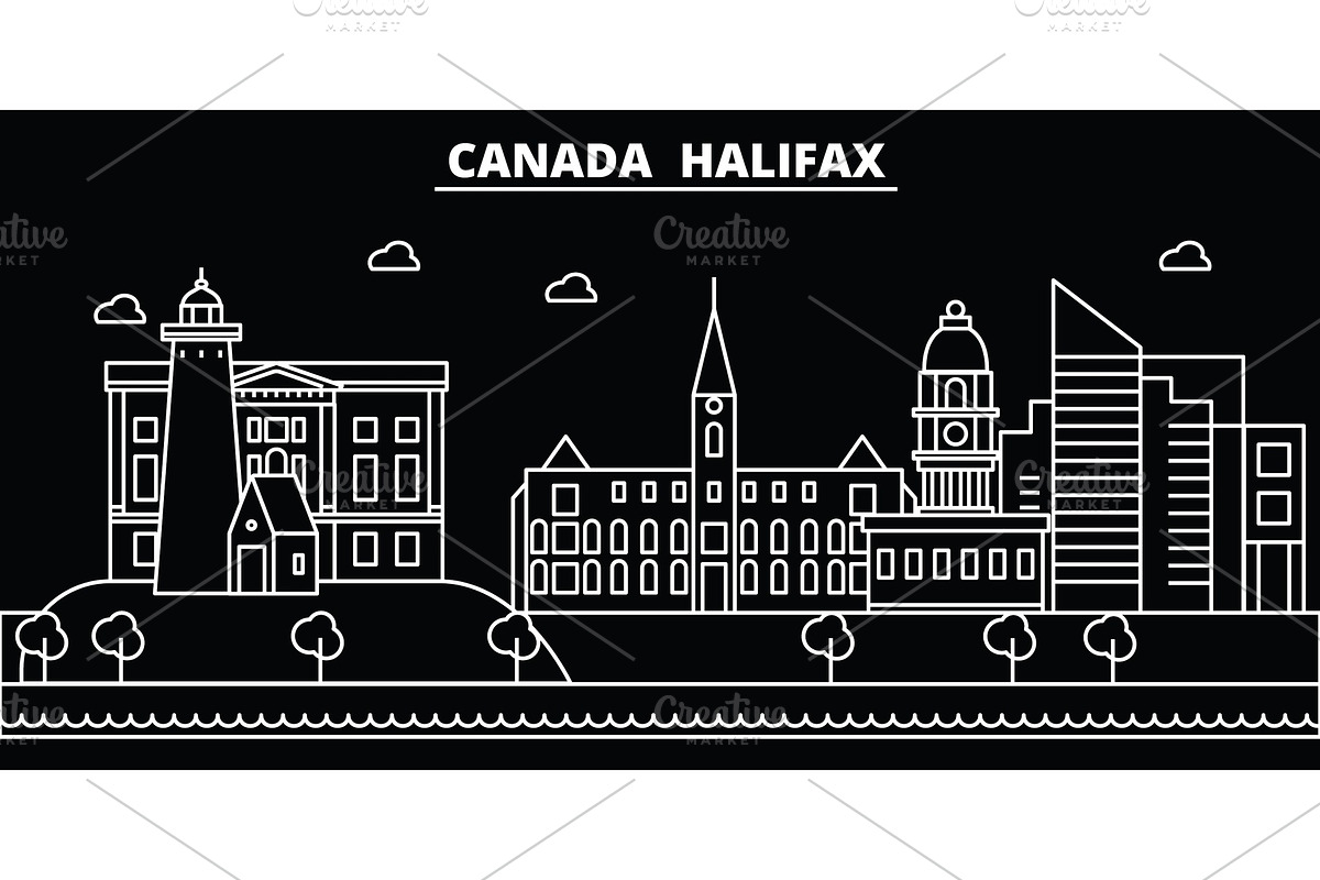 Halifax silhouette skyline. Canada - Halifax vector city, canadian linear architecture, buildings. Halifax travel illustration, outline landmarks. Canada flat icon, canadian line banner in Illustrations - product preview 8