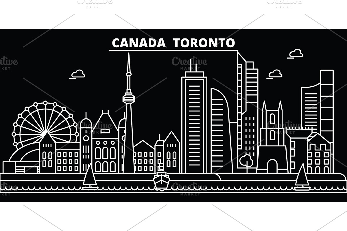 Toronto city silhouette skyline. Canada - Toronto city vector city, canadian linear architecture, buildings. Toronto city travel illustration, outline landmarks. Canada flat icon, canadian line banner in Illustrations - product preview 8