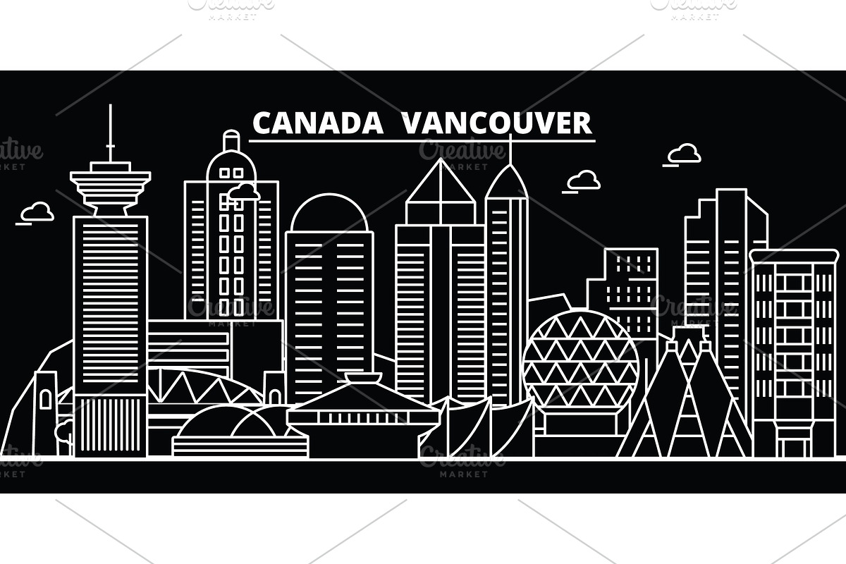 Vancouver city silhouette skyline. Canada - Vancouver city vector city, canadian linear architecture. Vancouver city travel illustration, outline landmarks. Canada flat icon, canadian line buildings in Illustrations - product preview 8