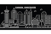 Vancouver city silhouette skyline. Canada - Vancouver city vector city, canadian linear architecture. Vancouver city travel illustration, outline landmarks. Canada flat icon, canadian line buildings