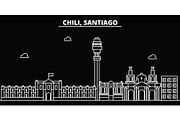 Santiago de Chile silhouette skyline. Santiago de Chile vector city, chilian linear architecture, buildingtravel illustration, outline landmarkflat line icon, s