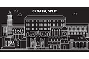 Split silhouette skyline. Croatia - Split vector city, croatian linear architecture, buildings. Split travel illustration, outline landmarks. Croatia flat icon, croatian line banner