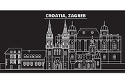 Zagreb silhouette skyline. Croatia - Zagreb vector city, croatian linear architecture, buildings. Zagreb line travel illustration, landmarks. Croatia flat icon, croatian outline design banner