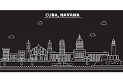 Havana silhouette skyline. Cuba - Havana vector city, cuban linear architecture, buildings. Havana travel illustration, outline landmarks. Cuba flat icon, cuban line banner