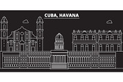Havana silhouette skyline. Cuba - Havana vector city, cuban linear architecture, buildings. Havana line travel illustration, landmarks. Cuba flat icon, cuban outline design banner