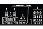 Pilsen silhouette skyline. Czech Republic - Pilsen vector city, czech linear architecture, buildings. Pilsen travel illustration, outline landmarks. Czech Republic flat icon, czech line banner
