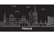 Prague city silhouette skyline. Czech Republic - Prague city vector city, czech linear architecture. Prague city travel illustration, outline landmarks. Czech Republic flat icon, czech line banner