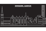 Aarhus silhouette skyline. Denmark - Aarhus vector city, danish linear architecture, buildings. Aarhus travel illustration, outline landmarks. Denmark flat icon, danish line banner