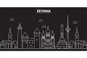 Estonia silhouette skyline. Estonia vector city, estonian linear architecture, buildingline travel illustration, landmarkflat icon, estonian outline design banner