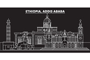 Addis ababa silhouette skyline. Ethiopia - Addis ababa vector city, ethiopian linear architecture, buildings. Addis ababa travel illustration, outline landmarks. Ethiopia icon, ethiopian line banner
