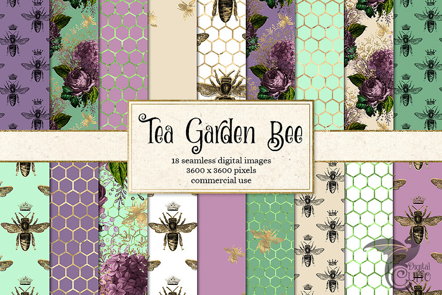 Tea Garden Bee Digital Paper