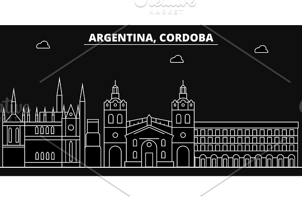 Cordoba silhouette skyline. Argentina - Cordoba vector city, argentinian linear architecture, buildings. Cordoba line travel illustration, landmarks. Argentina flat icon, argentinian outline design