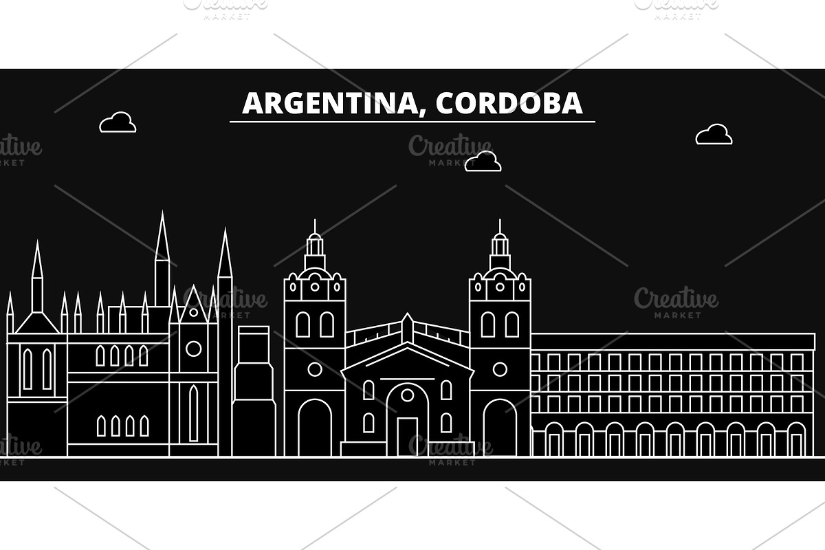 Cordoba silhouette skyline. Argentina - Cordoba vector city, argentinian linear architecture, buildings. Cordoba line travel illustration, landmarks. Argentina flat icon, argentinian outline design in Illustrations - product preview 8