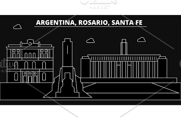 Rosario, Santa Fe, silhouette skyline. Argentina - Rosario, Santa Fe, vector city, argentinian linear architecture, buildings. Rosario, Santa Fe, line travel illustration, landmarks.
